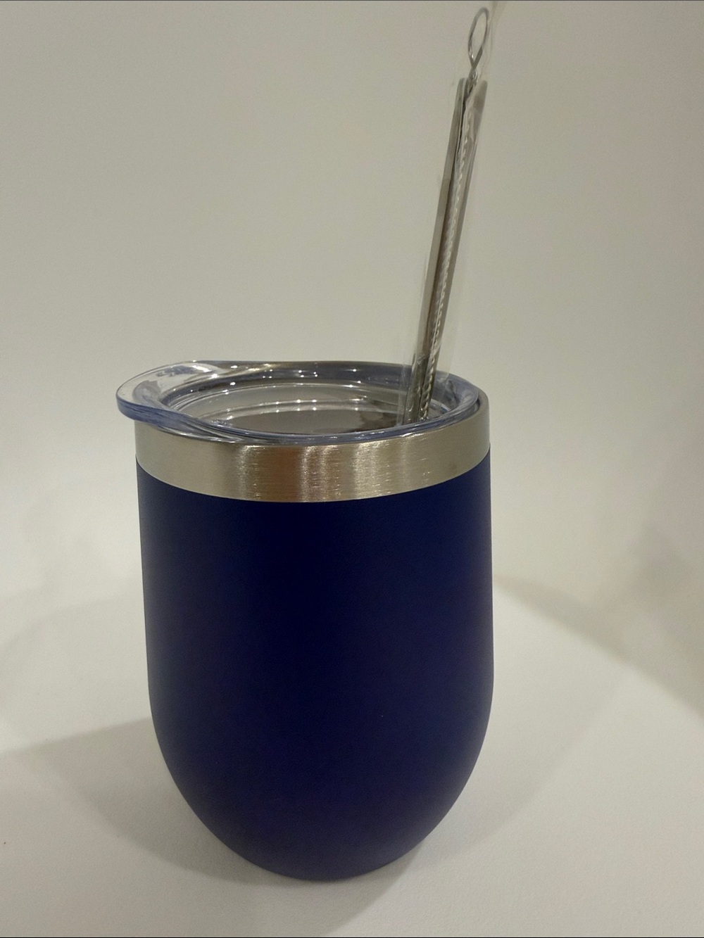 Insulated Navy Blue Wine Tumbler with Clear Lid